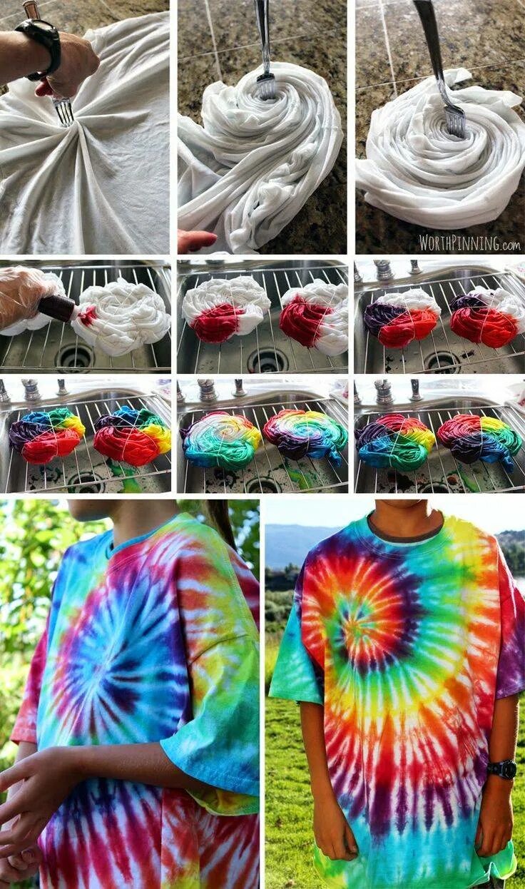 Как покрасить белую футболку. Техника tie-dye. окрашивание ткани узелковый батик. tie dye техника окрашивания. покрасить футболку.