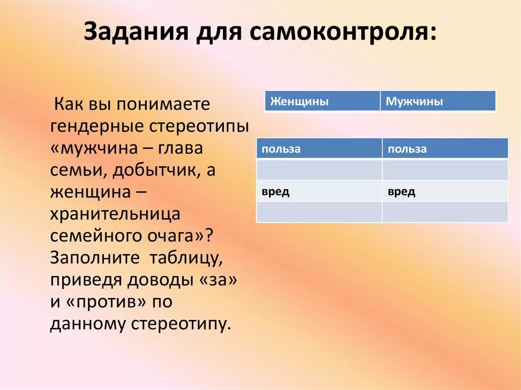 Женщина глава семьи польза и вред таблица Ответы : Привести доводы по данному факту