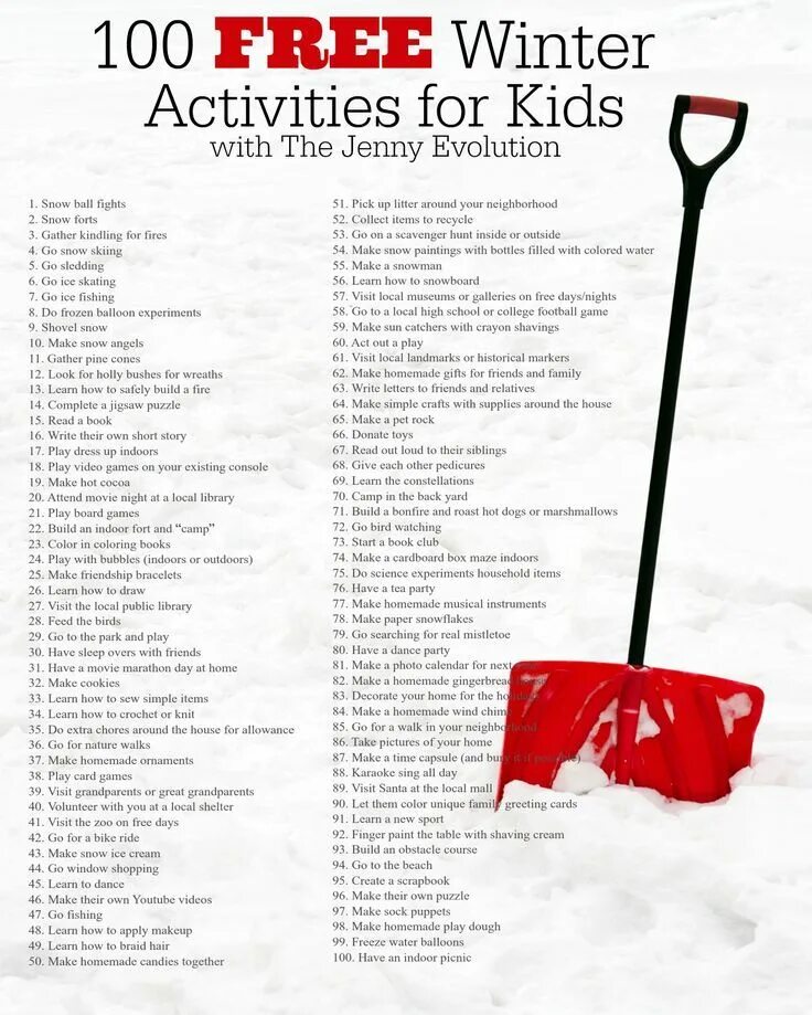 Winter activities. Winter activities shoveling Snow Worksheet. Great list. Simple items. Items learn