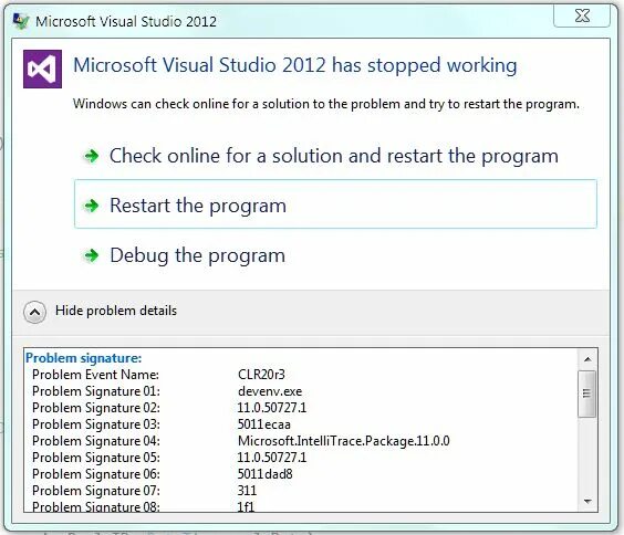 Crashed debugging