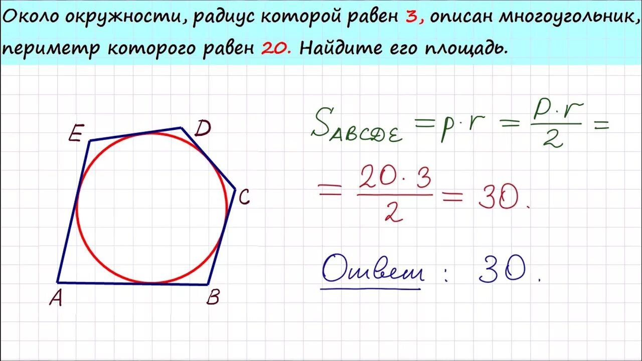 Около окружности радиус которой равен 3. Описан около окружности. Около окружности описан многоугольник периметр которого равен. Площадь многоугольника около которого описана окружность.