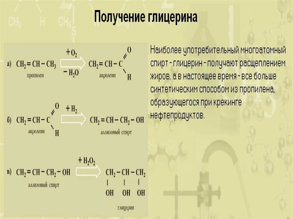 Глицерин из аллилового спирта. Получение спиртов глицерин. Способы получения многоатомных спиртов 10 класс. Получение спиртов глицерин. Тринитроглицерин из глицерина.