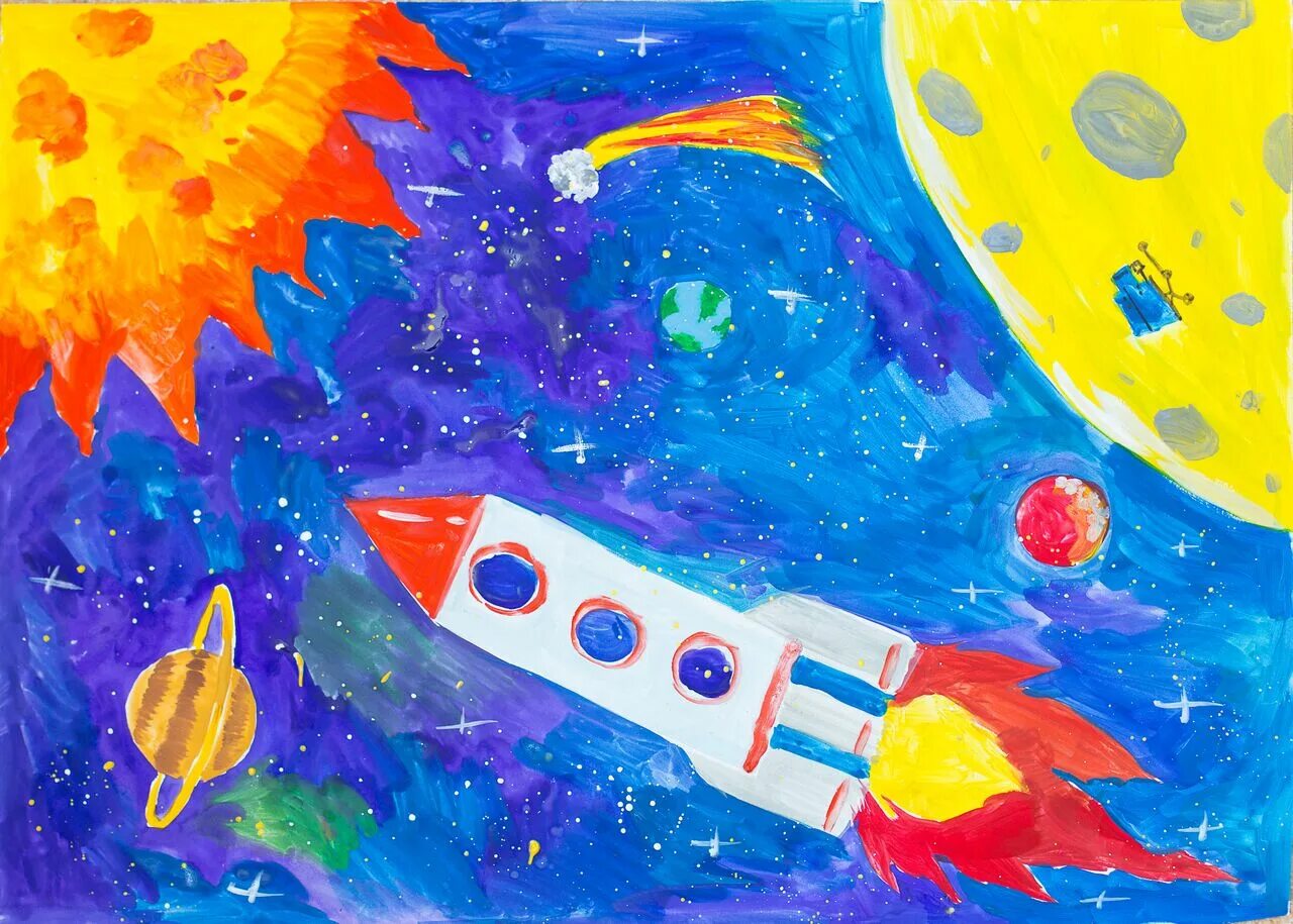 Рисунок на тему космос. Рисование на тему космос. Рисунок на космическую тему. Рисование космос для дошкольников. Бескрайний космос рисунок