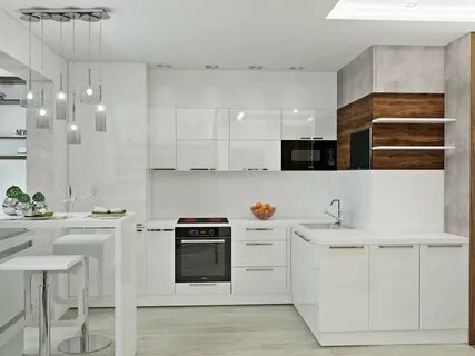 Белые кухни с барной стойкой