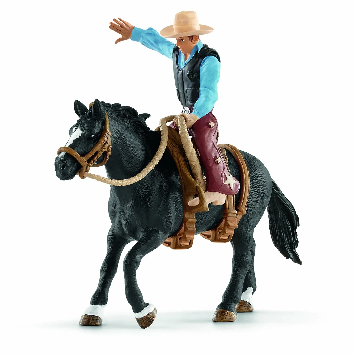 Фигурки ковбоев. Schleich 41416. Игровой набор Schleich ковбой в седле на необъезженной лошади 41416. Седло шляйх. Schleich 42441.