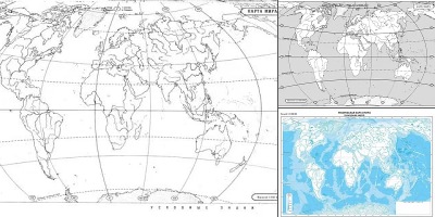 физическая карта мира контурная карта