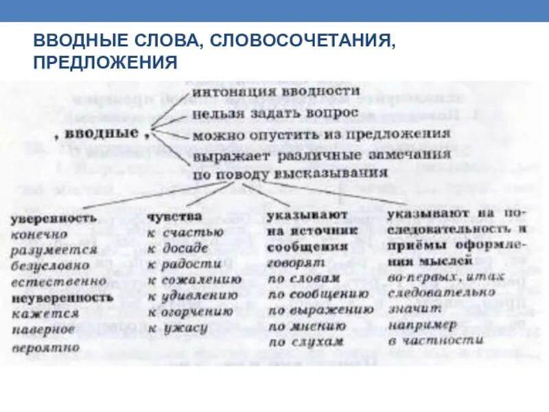 Вводные слова словосочетания и предложения 8 класс