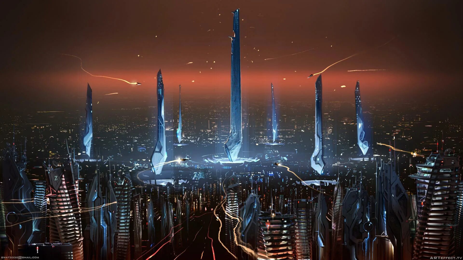 Космический городок. Экуменополис Корусант. Sci Fi город футуризм. Научно-фантастический город (Sci-Fi City) Universal Singgapor.
