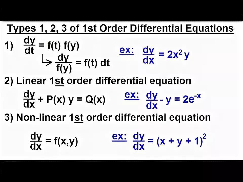 Linear differential equations. First order differential equations. type of the differential equation. ordinary differential equation. first-order nonlinear ordinary differential equation.
