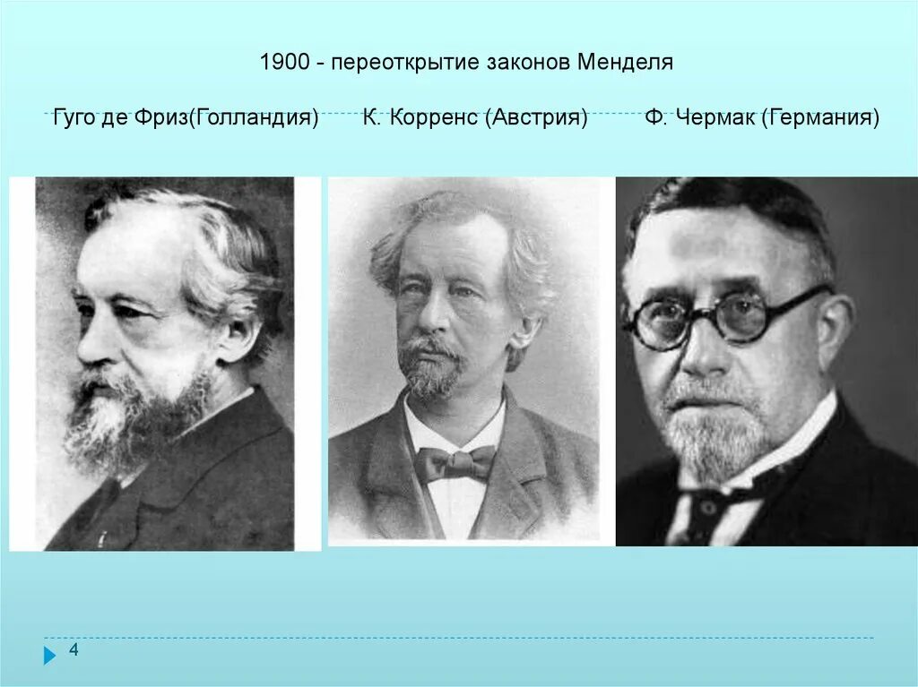 Э фриз. Де фриз Чермак и Корренс. К. Корренс, х. де фриз, э. Чермак. 1900 Гуго де фриз.