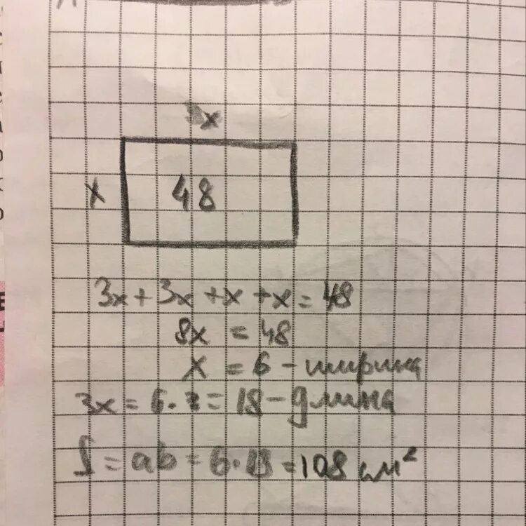 Площадь прямоугольника 48 кв см