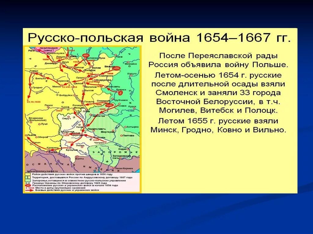 Основные события русско польской войны. Причины польской войны 1654-1667.