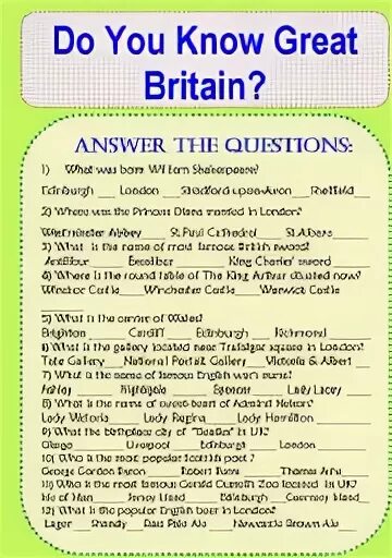 Worksheet on great Britain. Тест по английскому do you know great Britain. Britain Worksheets.