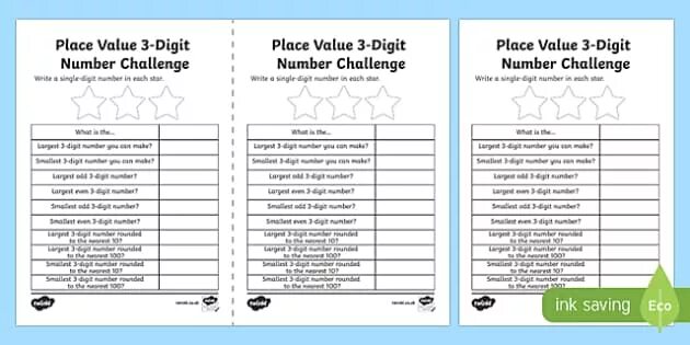 Digit value. Challenges worksheets. place value 3 digit. a-z challenge. place valuenincluding 4 digit.