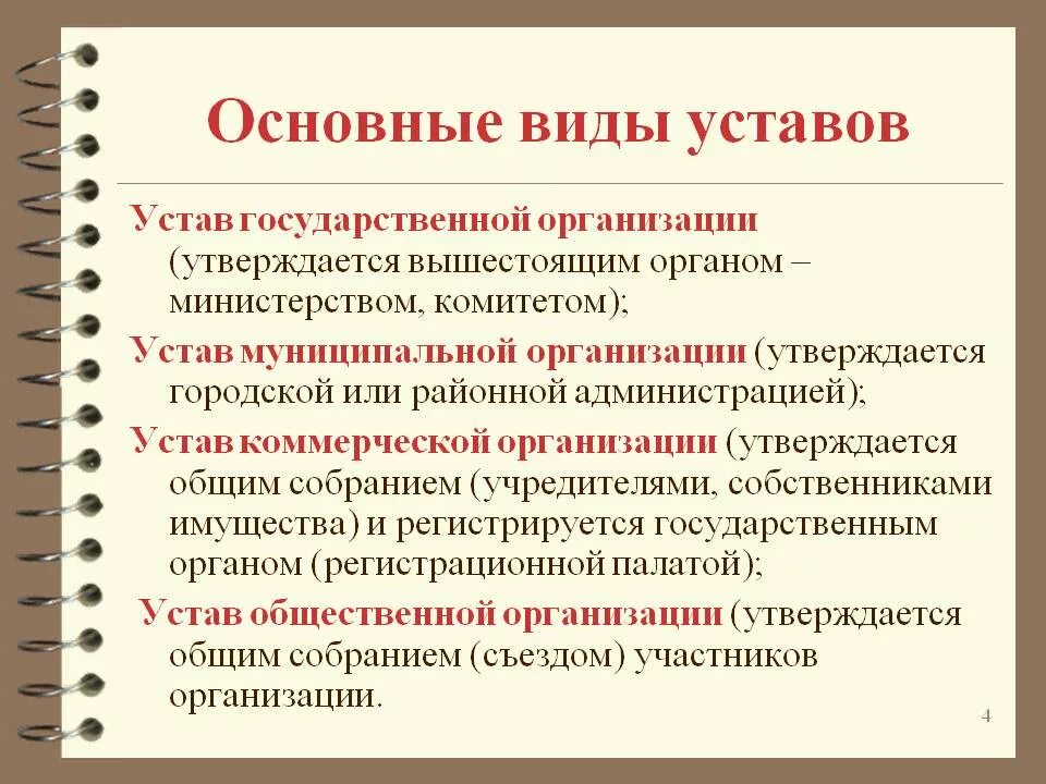 Текст устава подразделяется на разделы и