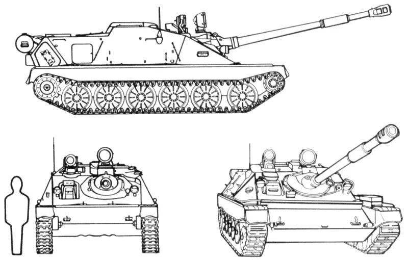 Рисунок 85. Танк АСУ 57 сбоку. САУ АСУ-85 чертежи. АСУ-85 чертеж. Спрут СД чертеж.