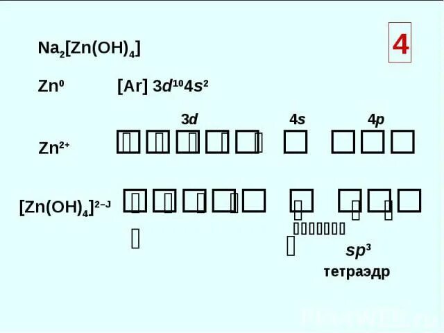 [ZN(Oh)4]2– гибридизация. ZN(CN)4. ZN CN 4 2- гибридизация. Тип гибридизации ZN Oh 4. Zn zn0