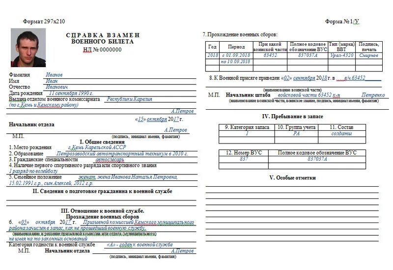 Показываю, как выглядит справка (для выезда за границу) из военкомата, которая н