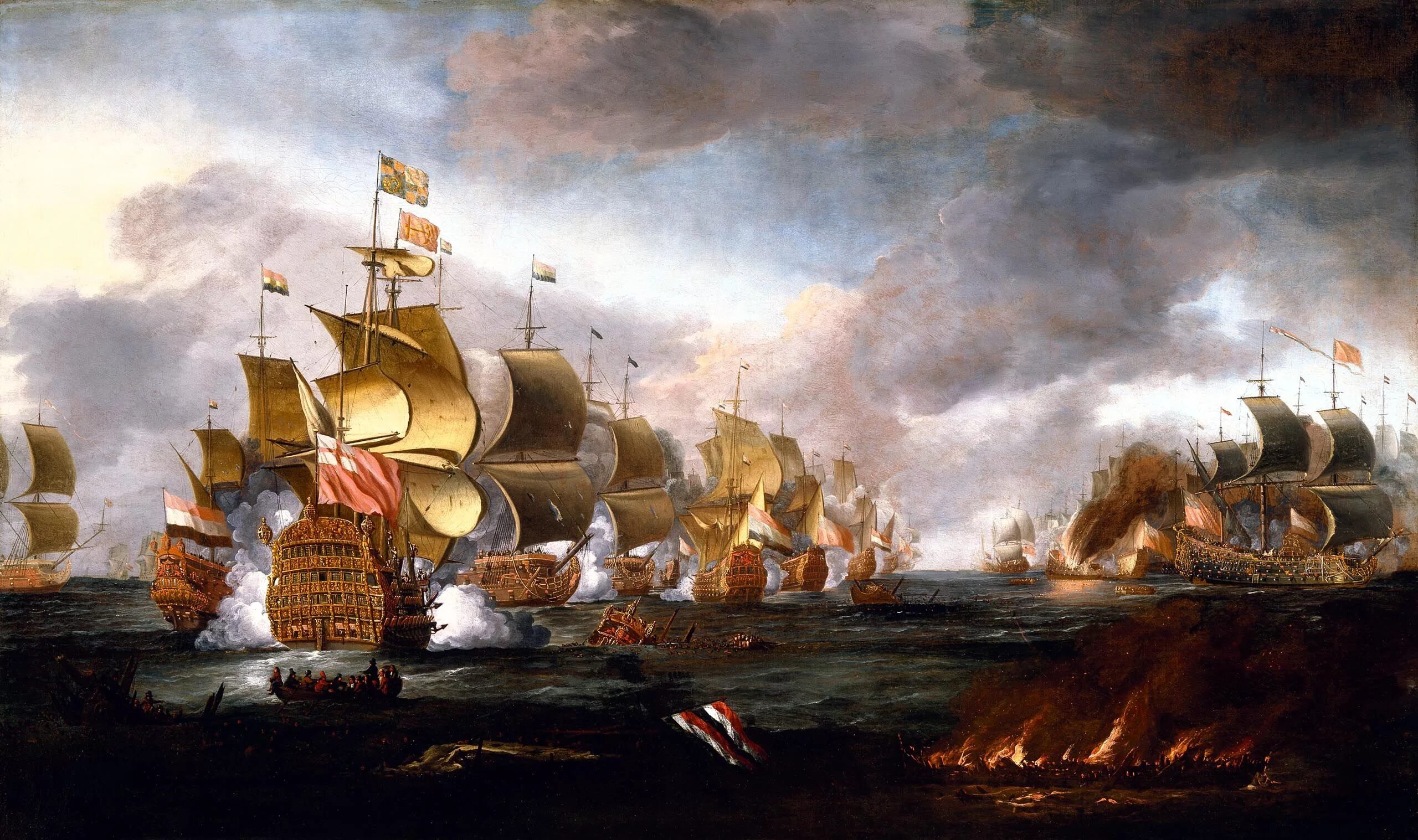 Флот на английском. Картины Ван де Вельде морские битвы. Англо-голландские войны 17 века.