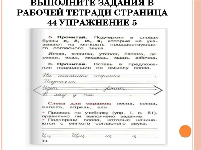 Страница 44 упражнение 5. Русский язык рабочая тетрадь страница 44. русский язык 1 класс рабочая тетрадь стр 7. рабочая тетрадь по русскому языку страница 44. рабочая тетрадь по русскому языку страница 7.