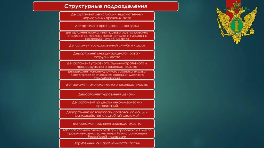 Структура подразделений Министерства юстиции. 12 Департаментов Минюста РФ. Департаменты Министерства юстиции РФ. Структурные подразделения Минюста России.