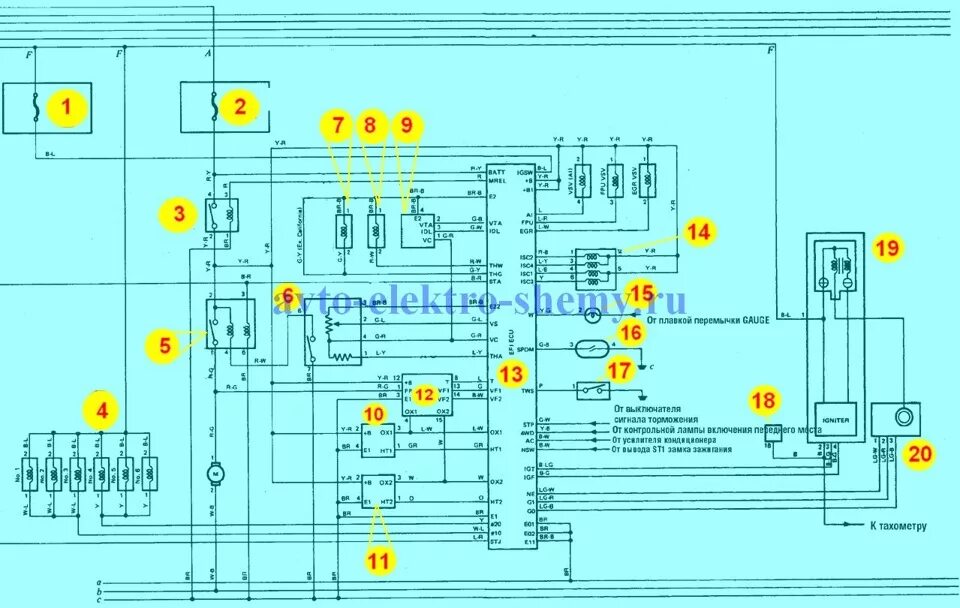 Схемы электрооборудования (в цвете) Toyota CorollaОбразных 1992-1998 г.в. - Toyo