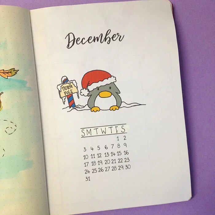 December journal. Bullet journal декабрь оформление. дневник декабрь оформление страницы. идеи для лд на декабрь пингвин.