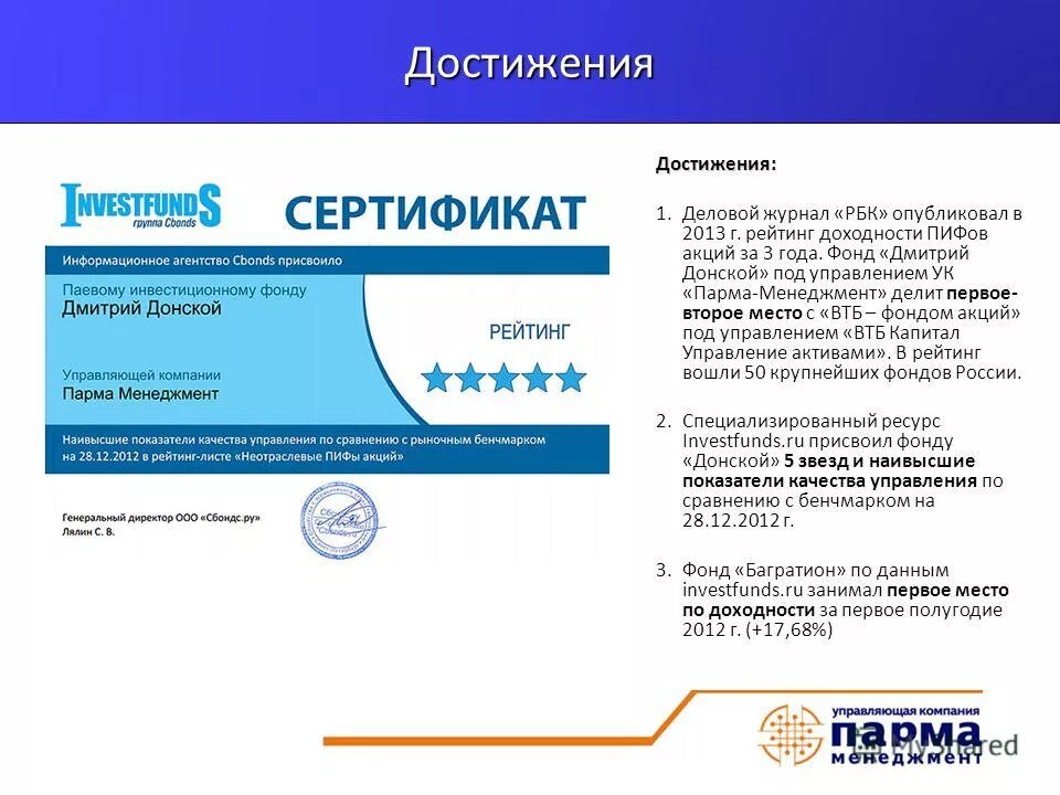 Достижения управляющего. Достижения управляющего