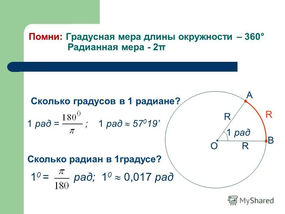 Градусная и радианная мера угла. 1 Радиан. Радианная мера углов и дуг. 1 Радиан в градусах.