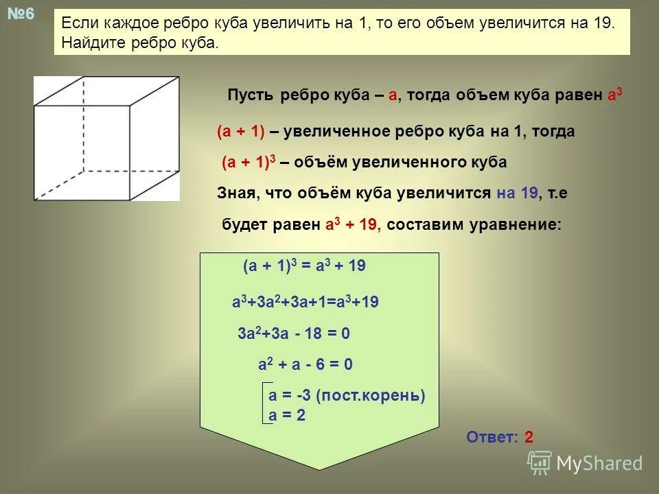 Если каждое ребро Куба. Объём Куба равен его площади?. Объём Куба равен Кубу его ребра.