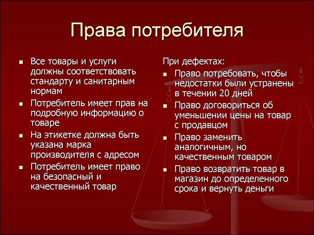 Имущественное право действует. Какие проваимеет потребитель.