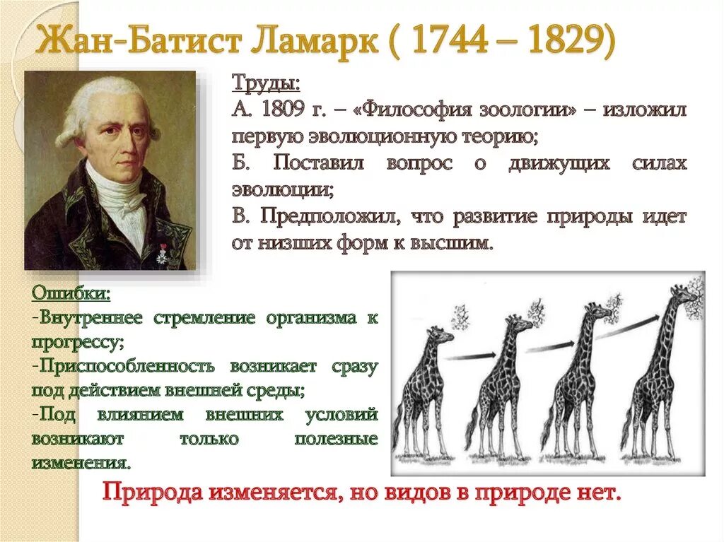 Почему теория ламарка о развитии организмов. Эволюционная теория Ламарка Ламарк.