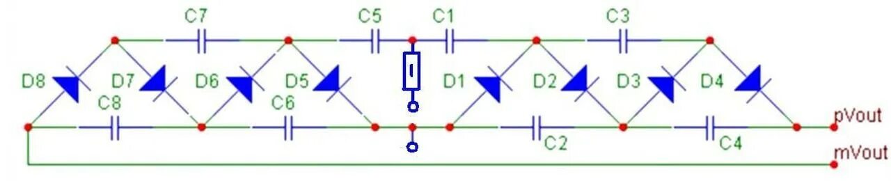 Конденсаторный умножитель напряжения. Умножитель постоянного напряжения на диодах и конденсаторах схема. Схема утроения напряжения на диодах и конденсаторах.