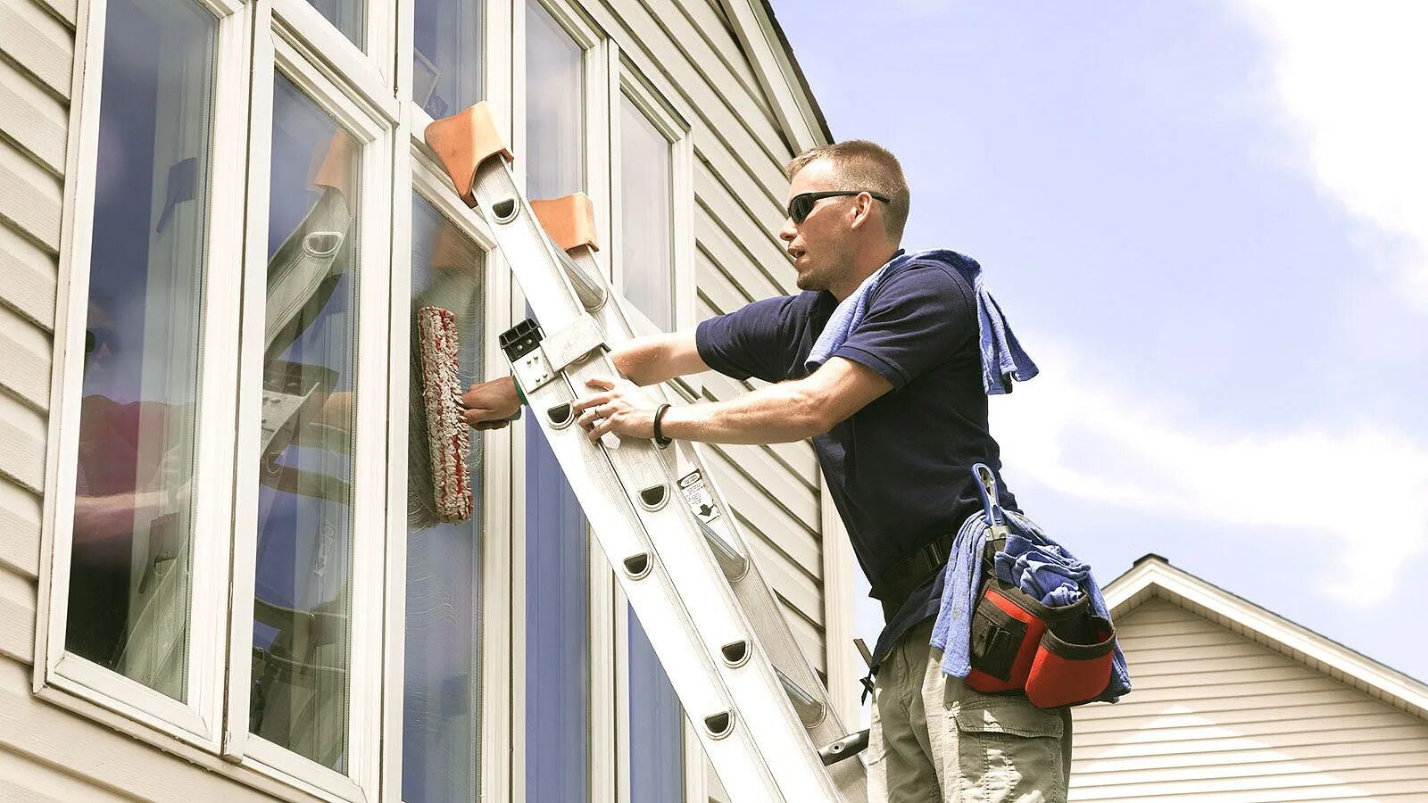 The window are being cleaned