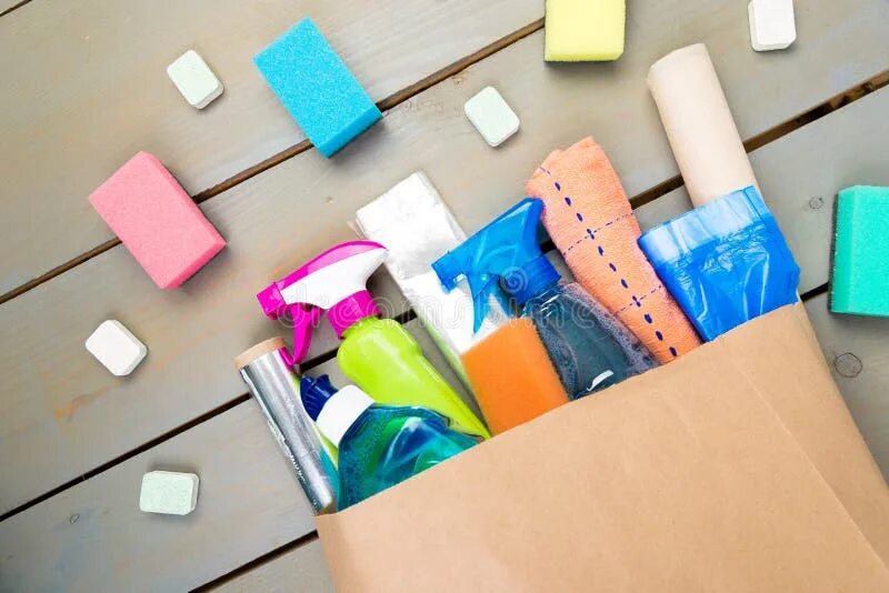 The bag on the floor. Что можно сделать для уборки бумажек. clean the table.