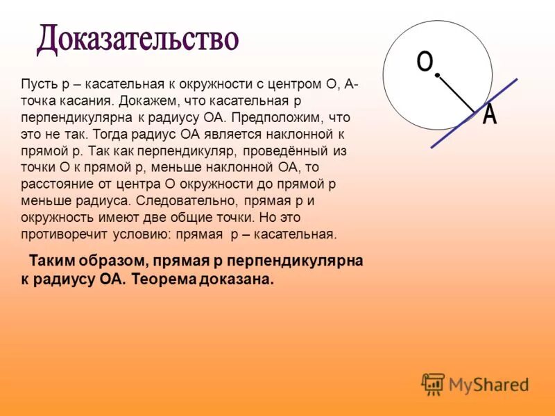 Перпендикуляр касательной прямой. Касательная к окружности.