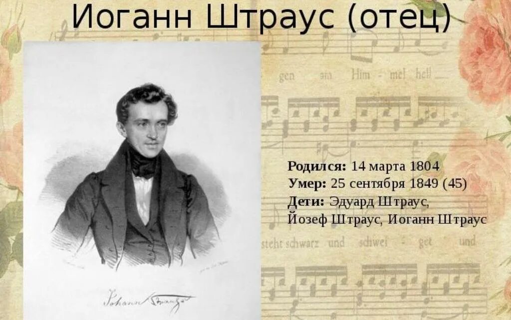 Иоганн штраус кратко. Штраус, иоганн (отец) (1804-1849 ). иоганн штраус отец композитор. штрауса иоганна (1804 - 1849).