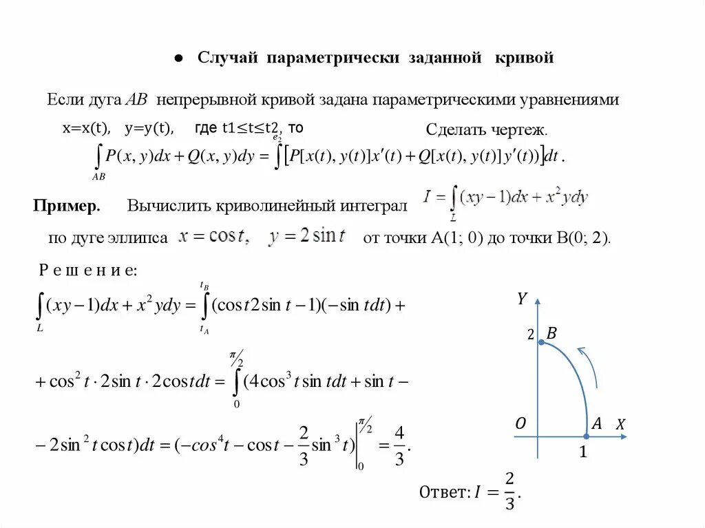 Криволинейные интегралы грина. Криволинейный интеграл 2 рода по дуге параболы. Криволинейный интеграл по дуге окружности. Вычислить криволинейный интеграл y/x. Криволинейный интеграл 2 рода от параметра\.