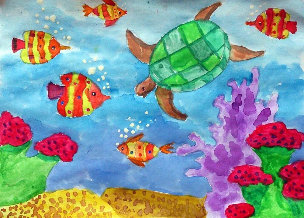 Рисунок по 3 2. Подводный мир рисунок. Рисование для дошкольников. Рисование подводный мир в подготовительной группе. Рисование красками для детей.