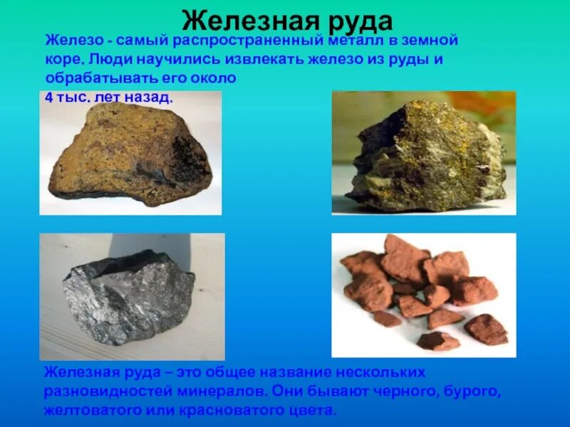 Железная руда. Сообщение о железной руде. Полезные ископаемые железо. Разновидности железной руды.
