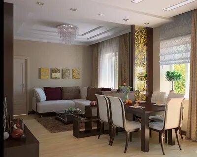 Интерьеры гостиной кухни столовой