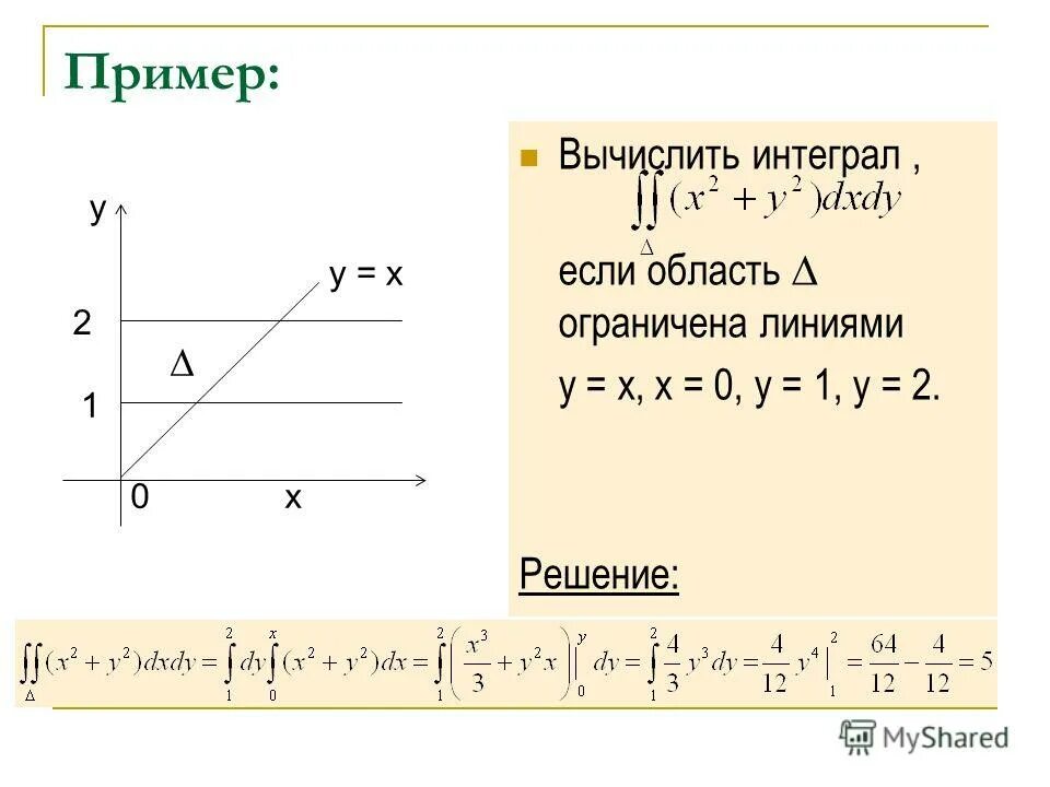 Интеграл по области ограниченной линиями