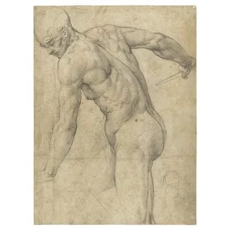 Artwork by Giovanni Battista Franco, a male nude holding a dagger, with a s...