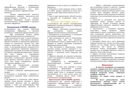 План действий при установлении уровня