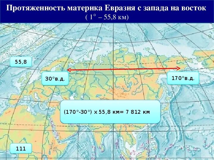 Определите координаты крайних северных точек россии. Протяженность Евразии с севера на Юг и с Запада на Восток. Протяженность Евразии с Запада на Восток. Протяжённость Евразии с севера на Юг в градусах и километрах. Пратяженность материк Евразия.