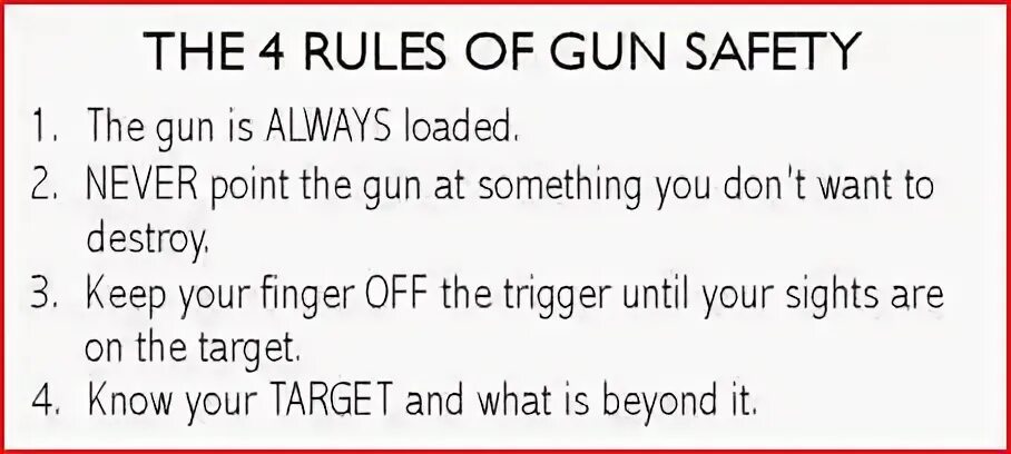 Enforce rules. Gun safety rules. first rule of gun safety is to have fun.