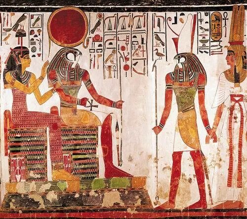 Где поклонялись богу ра. Бог ра на фресках древнего Египта. Фрески Амон ра. Бог Амон ра фреска. Египетские фрески с богами.