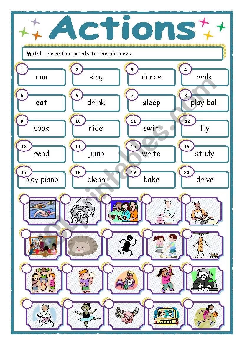 Задания по английскому глаголы действия. Глаголы действия Worksheets. Упражнения на действия в английском языке. Действия задания на англ.