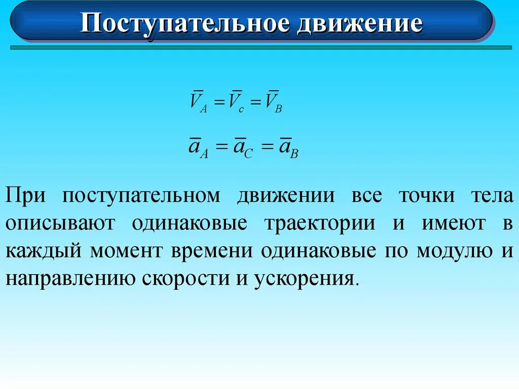 Величины поступательного движения. Скорость при поступательном движении. Поступательное движение точки. При поступательном движении скорости всех точек тела. Скорость тела при поступательном движении.