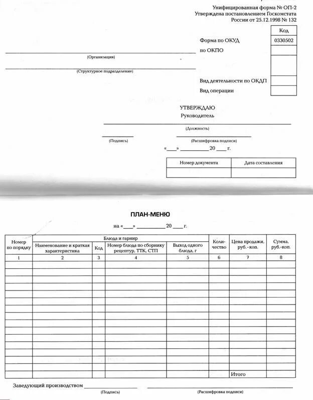 План-меню форма ОП-2 образец. План меню ОП 2 заполненный. План-меню (форма №ОП-2);. ОП 2 план меню.